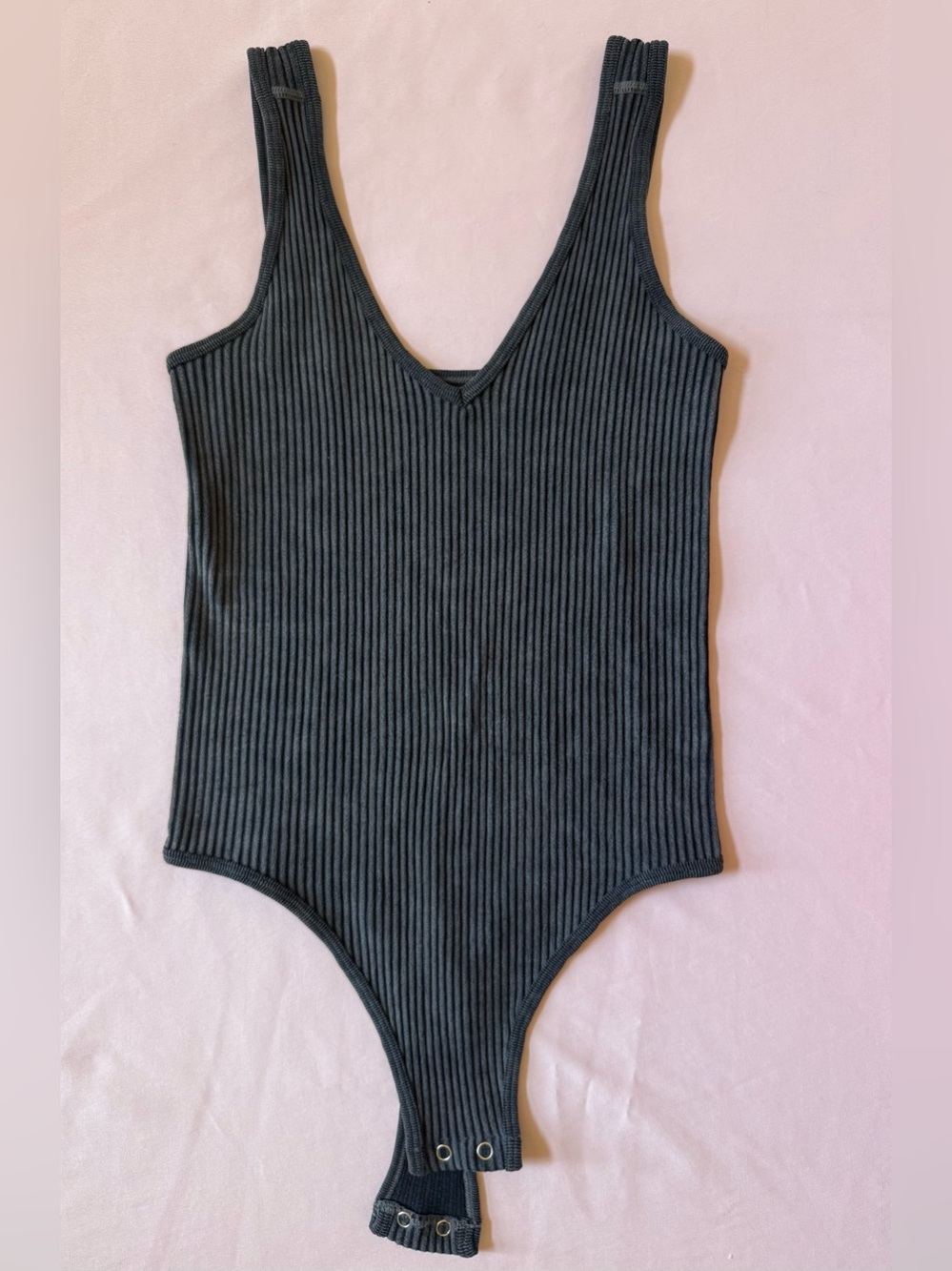 Poof! Ribbed Tank One-Piece Bodysuit in Dark Gray-S/M